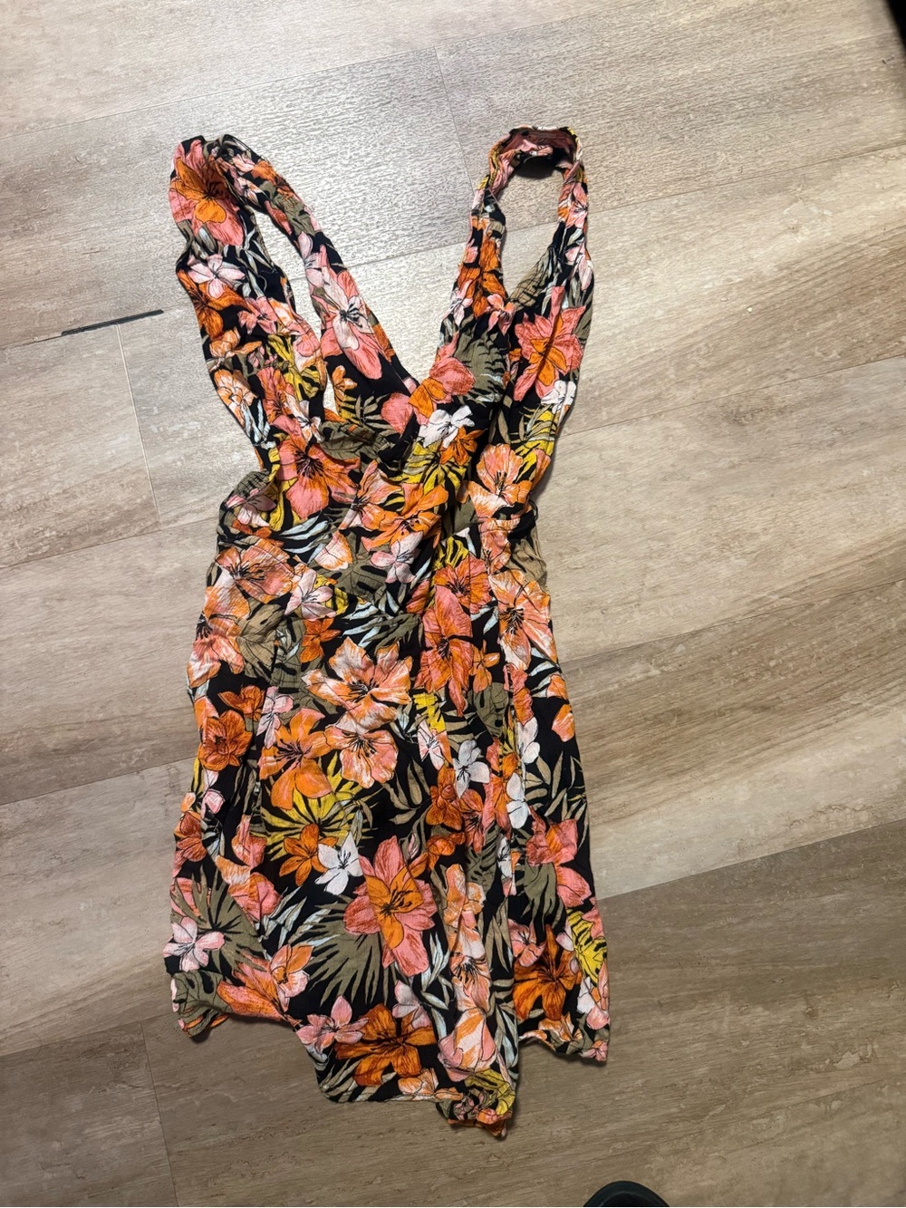 Billabong Black Mini Dress with Orange & Pink Floral Print